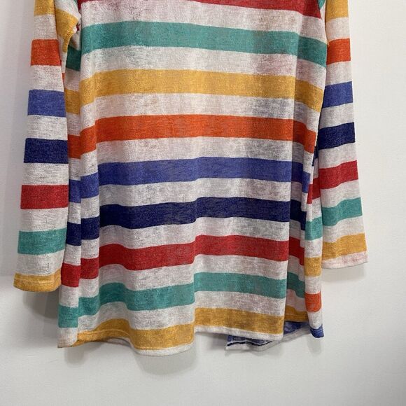 Andree By Unit Rainbow Stripe Cardigan M Open Breathable Long Sleeve Teacher Top - Picture 10 of 11